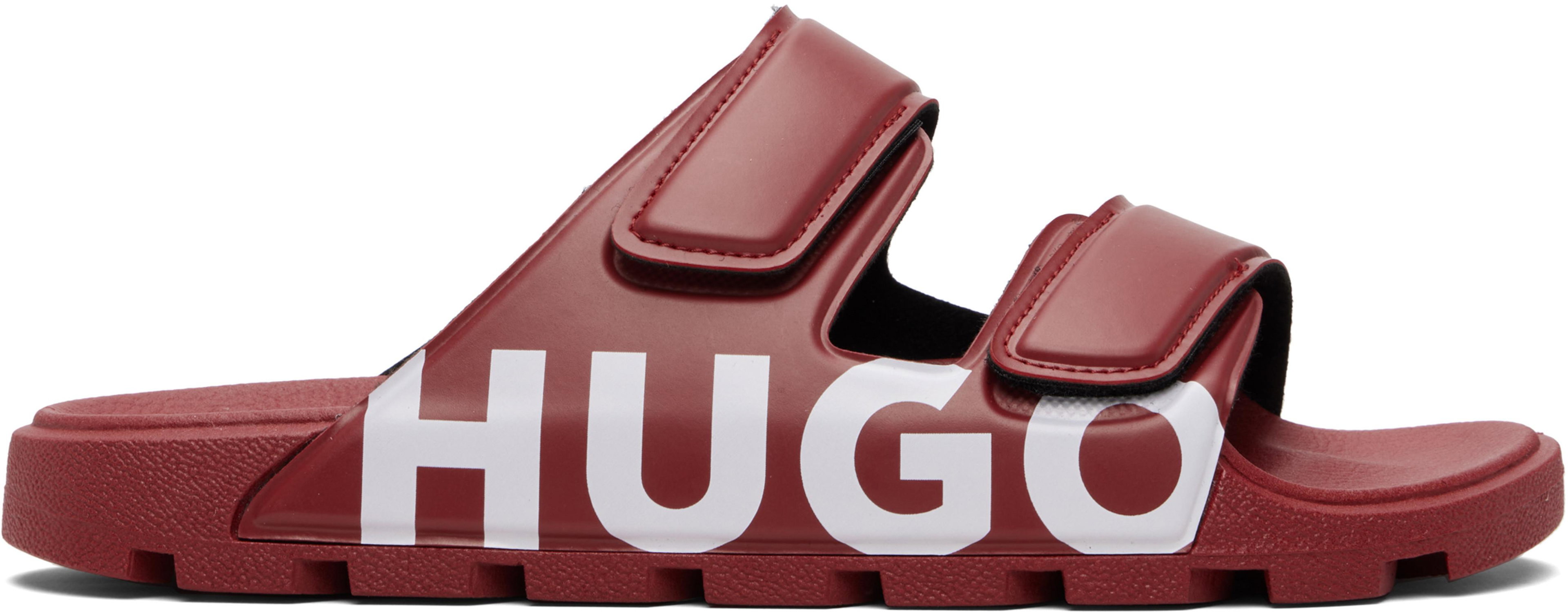 Red Double Touch-Closure Straps Logo Sandals by HUGO BOSS Red Double Touch-Closure Straps Logo Sandals by HUGO BOSS