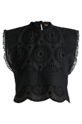 Regular-fit blouse in cotton broderie with pleat details by HUGO BOSS