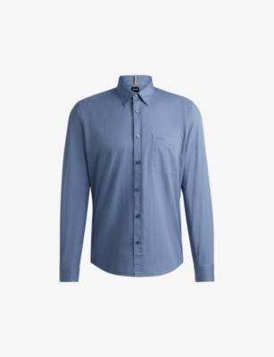 Regular-fit logo-embroidered cotton-twill shirt by HUGO BOSS