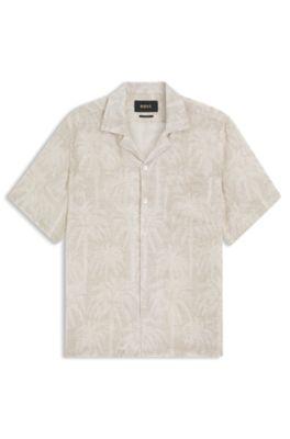 Regular-fit shirt in palm-print Italian linen by HUGO BOSS