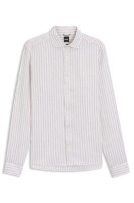 Regular-fit shirt in striped linen by HUGO BOSS