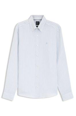 Regular-fit shirt in striped linen by HUGO BOSS