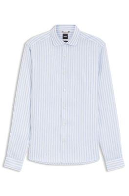 Regular-fit shirt in striped linen by HUGO BOSS