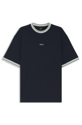 Relaxed-fit T-shirt in cotton with striped trims by HUGO BOSS