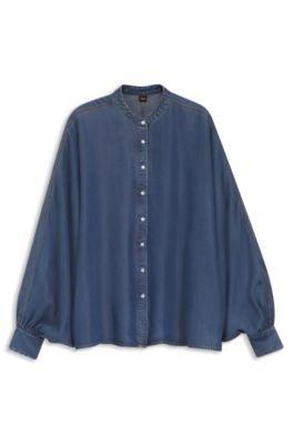 Relaxed-fit blouse with stand collar by HUGO BOSS