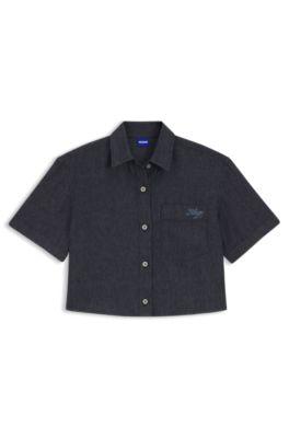 Relaxed-fit cropped blouse in lightweight denim by HUGO BOSS