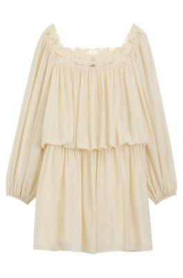 Relaxed-fit muslin dress with embroidered neckline by HUGO BOSS