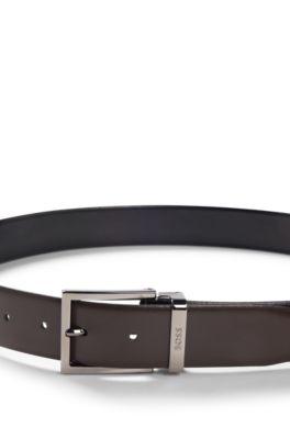 Reversible Italian-leather belt with gunmetal hardware by HUGO BOSS Reversible Italian-leather belt with gunmetal hardware by HUGO BOSS