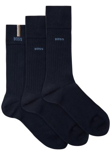 Ribbed cotton-blend socks - set of three by HUGO BOSS
