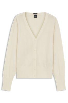 Ribbed-trim cardigan in cashmere by HUGO BOSS