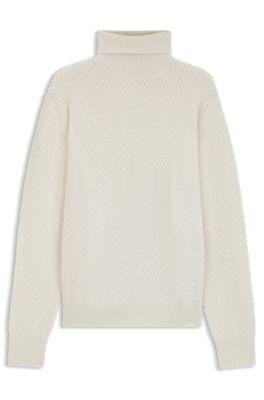 Rollneck sweater in herringbone virgin wool by HUGO BOSS