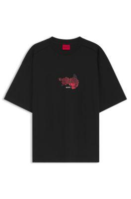 Rose-artwork T-shirt in cotton jersey by HUGO BOSS