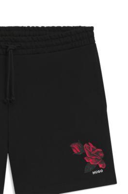 Rose-artwork shorts in cotton terry by HUGO BOSS