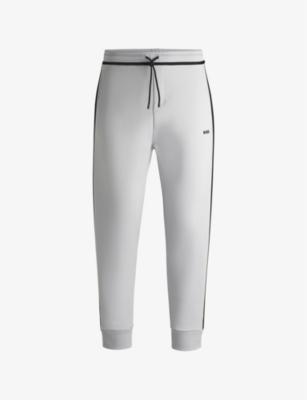 Rubberised-branding striped-trim stretch cotton-blend jogging bottoms by HUGO BOSS