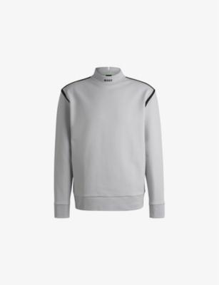 Rubberised-branding striped-trim stretch cotton-blend sweatshirt by HUGO BOSS