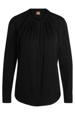 Ruched-neck blouse in stretch-silk crepe de Chine by HUGO BOSS Ruched-neck blouse in stretch-silk crepe de Chine by HUGO BOSS