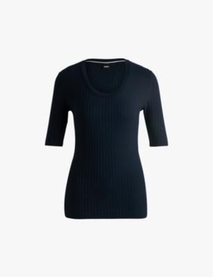 Scoop-neck ribbed stretch-jersey top by HUGO BOSS
