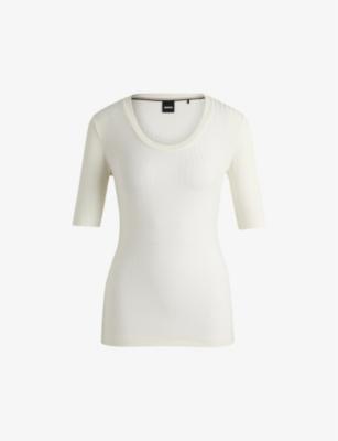 Scoop-neck ribbed stretch-jersey top by HUGO BOSS