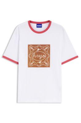Sharp-fit ringer T-shirt in cotton with graphic print by HUGO BOSS
