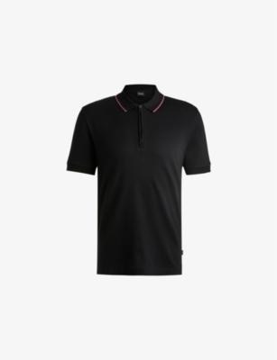 Short-sleeved zip-up cotton polo shirt by HUGO BOSS