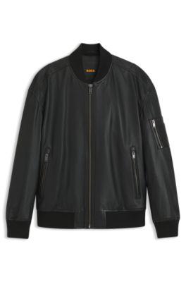 Sleeve-pocket bomber jacket in leather by HUGO BOSS