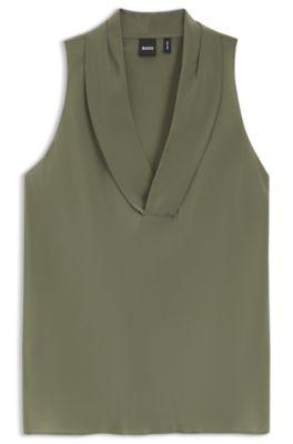 Sleeveless blouse in sandwashed silk with V neckline by HUGO BOSS