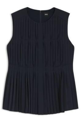 Sleeveless crepe blouse with pleats by HUGO BOSS