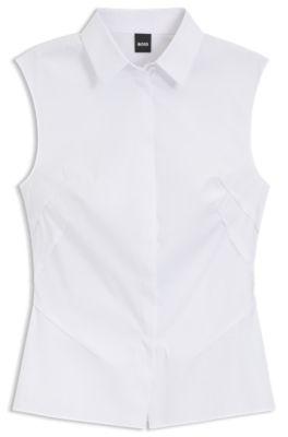 Sleeveless slim-fit blouse in a cotton blend by HUGO BOSS