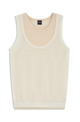 Sleeveless top in linen and cotton with layered design by HUGO BOSS