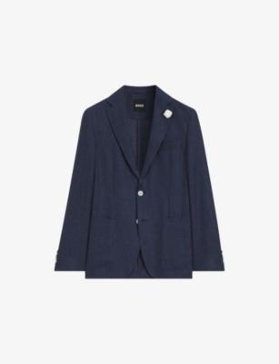 Slim-Fit Micro-Pattern Linen-Blend Blazer by HUGO BOSS