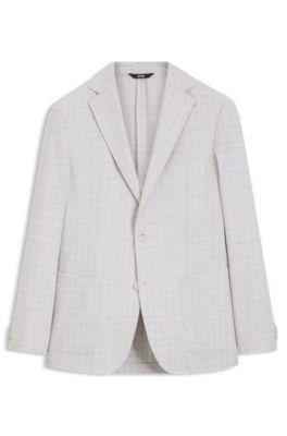 Slim-fit blazer in checked virgin wool and cotton by HUGO BOSS
