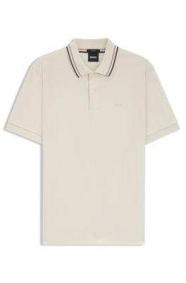 Slim-fit cotton polo shirt with striped collar by HUGO BOSS
