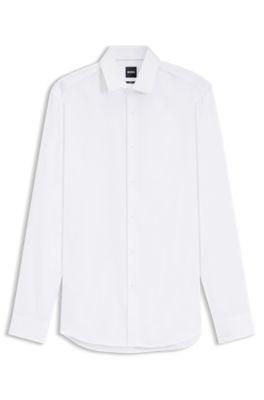 Slim-fit cotton shirt with mini monogram jacquard by HUGO BOSS