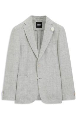 Slim-fit jacket in patterned linen by HUGO BOSS
