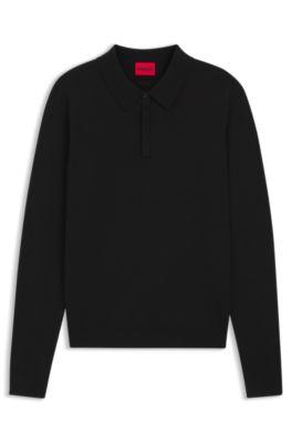 Slim-fit knit polo with reverse logo by HUGO BOSS