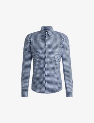 Slim-fit micro square-print stretch-woven shirt by HUGO BOSS