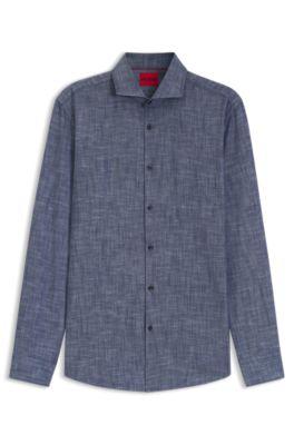 Slim-fit shirt in cotton and linen by HUGO BOSS