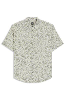 Slim-fit shirt in floral-print stretch linen by HUGO BOSS