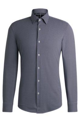 Slim-fit shirt in geometric-print performance-stretch material by HUGO BOSS