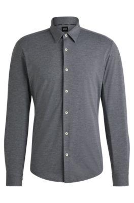 Slim-fit shirt in melange performance-stretch jersey by HUGO BOSS
