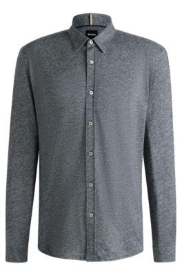 Slim-fit shirt in slub cotton-linen jersey by HUGO BOSS