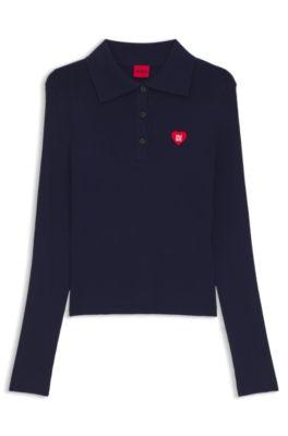 Slim-fit sweater in ribbed crepe with polo collar by HUGO BOSS