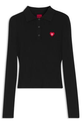 Slim-fit sweater in ribbed crepe with polo collar by HUGO BOSS