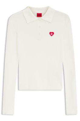 Slim-fit sweater in ribbed crepe with polo collar by HUGO BOSS