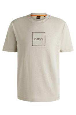 Slub-cotton T-shirt with logo print by HUGO BOSS