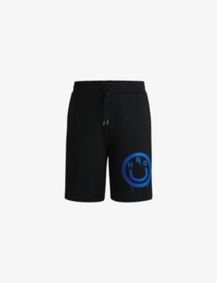 Smiley-print relaxed-fit cotton-jersey shorts by HUGO BOSS