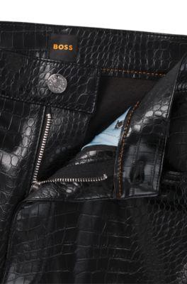 Straight-leg trousers in crocodile-embossed faux leather by HUGO BOSS