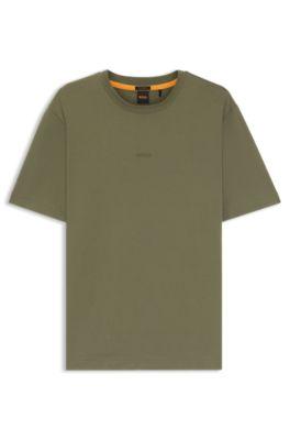 Stretch-cotton T-shirt with contrast logo by HUGO BOSS