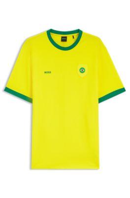 Stretch-cotton T-shirt with country flag and logo by HUGO BOSS