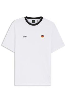 Stretch-cotton T-shirt with country flag and logo by HUGO BOSS